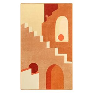 Lahome Abstract Low Pile Kids Room Area Rug - Orange Minimalist 3x5 Playroom Rug, Modern Building Soft Non-Slip Non-Shedding Mat Machine Washable Carpet for Entryway Nursery Office Living Room Bedroom