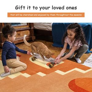 Lahome Abstract Low Pile Kids Room Area Rug - Orange Minimalist 3x5 Playroom Rug, Modern Building Soft Non-Slip Non-Shedding Mat Machine Washable Carpet for Entryway Nursery Office Living Room Bedroom