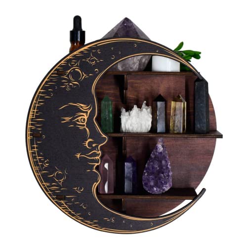 Ervkgm Wooden Crescent Moon Shelf for Crystals Stone, Crescent Moon Crystal Shelf, Crystal Storage & Wall Hanging Shelves for Bedroom,Crystal Shelf - Room Decor,Pinewood (Moon2)