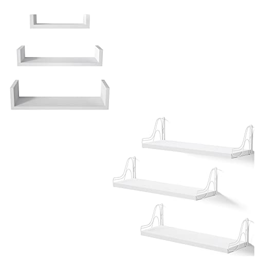 SRIWATANA U Shelves Wall Mounted Set of 3 and Large Floating Shelves Set of 3 （Contains 2 Items）