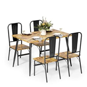 gizoon 5-piece kitchen table and chairs for 4 with 1.2″ thick board, 46″ home dining table set for 4 for small space, apt, heavy-duty, retro
