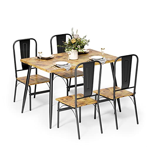 Gizoon 5-Piece Kitchen Table and Chairs for 4 with 1.2" Thick Board, 46" Home Dining Table Set for 4 for Small Space, Apt, Heavy-Duty, Retro