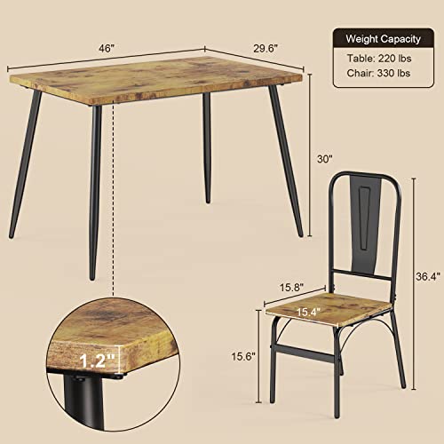 Gizoon 5-Piece Kitchen Table and Chairs for 4 with 1.2" Thick Board, 46" Home Dining Table Set for 4 for Small Space, Apt, Heavy-Duty, Retro