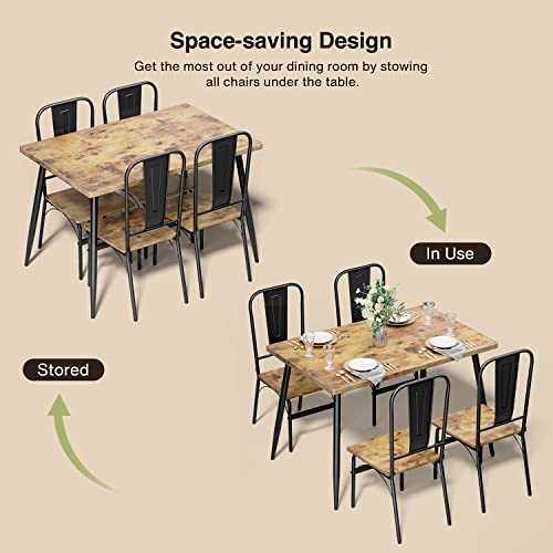 Gizoon 5-Piece Kitchen Table and Chairs for 4 with 1.2" Thick Board, 46" Home Dining Table Set for 4 for Small Space, Apt, Heavy-Duty, Retro