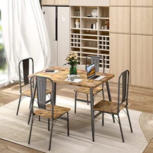 Gizoon 5-Piece Kitchen Table and Chairs for 4 with 1.2" Thick Board, 46" Home Dining Table Set for 4 for Small Space, Apt, Heavy-Duty, Retro