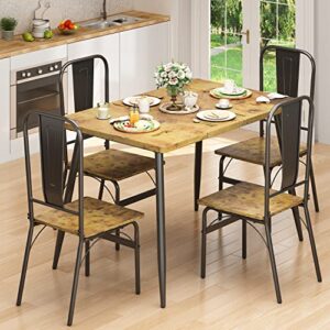 Gizoon 5-Piece Kitchen Table and Chairs for 4 with 1.2" Thick Board, 46" Home Dining Table Set for 4 for Small Space, Apt, Heavy-Duty, Retro