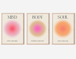 positive aura posters for room aesthetic 3 piece colorful aura grainy gradient canvas wall art spiritual soul body mind quote print painting danish pastel home wall decor for bedroom 12x16in unframed