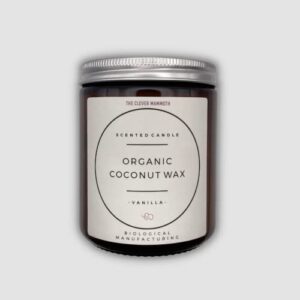 coconut wax scented candle – wood wick – long lasting – smoke free – organic – the clever mammoth – (vanilla large)
