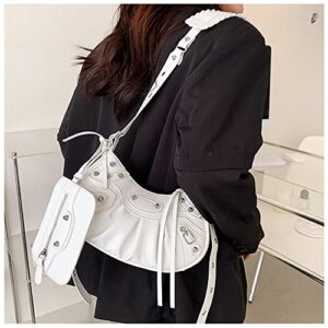 Women Rivet Satchels Handbags Punk Style Motorcycle CrossBody Bags Half Moon Underarm Bags with Coin Purse Hobo Bags (Black)