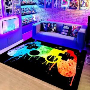 game rug teen boys carpet, anime gaming rugs for boy’s bedroom with game controller decoration non slip floor mat for living room gamer room decor sofa indoor outdoor area 31.5×19.7inch
