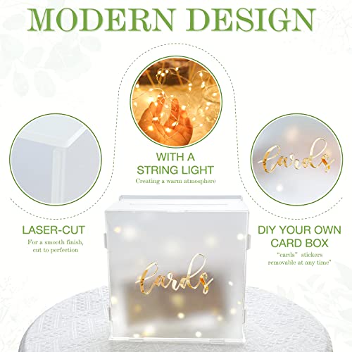 OurWarm Acrylic Wedding Card Box with String Light, Frosted Gift Card Box for Wedding Decorations for Reception, Money Box for Wedding Bridal Shower Decorations Party Reception Anniversary