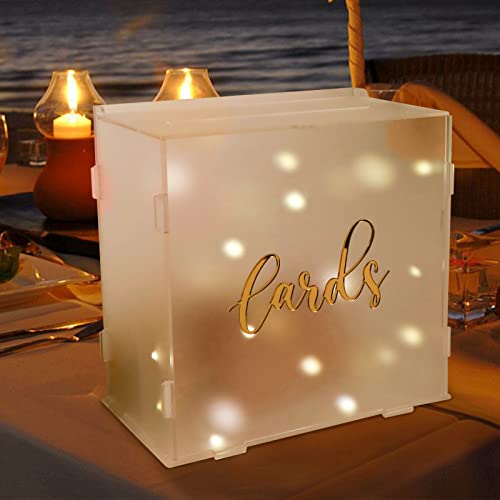 OurWarm Acrylic Wedding Card Box with String Light, Frosted Gift Card Box for Wedding Decorations for Reception, Money Box for Wedding Bridal Shower Decorations Party Reception Anniversary