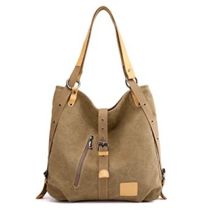 eamom tote bag for women aesthetic convertible backpack canvas shoulder bag school tote bag (khaki)