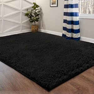 nfeco black soft area rugs for bedroom,5×8 feet shag rug,fluffy carpet for living room decor,shaggy area rug for kids baby nursery room, plush fuzzy rug for girls boys dorm room, anti-slip