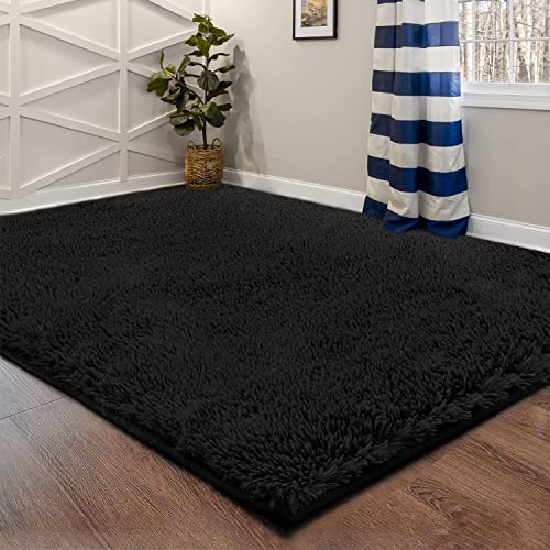 NFECO Black Soft Area Rugs for Bedroom,5x8 Feet Shag Rug,Fluffy Carpet for Living Room Decor,Shaggy Area Rug for Kids Baby Nursery Room, Plush Fuzzy Rug for Girls Boys Dorm Room, Anti-Slip