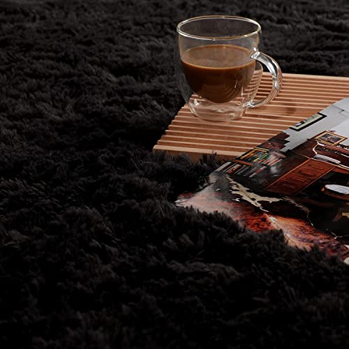 NFECO Black Soft Area Rugs for Bedroom,5x8 Feet Shag Rug,Fluffy Carpet for Living Room Decor,Shaggy Area Rug for Kids Baby Nursery Room, Plush Fuzzy Rug for Girls Boys Dorm Room, Anti-Slip