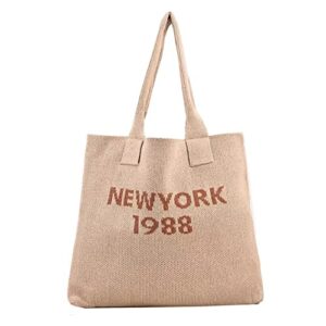grunge knitted tote bag y2k fairycore letter shoulder bag aesthetic hobo bag indie crossbody bag alt purse accessories (beige)