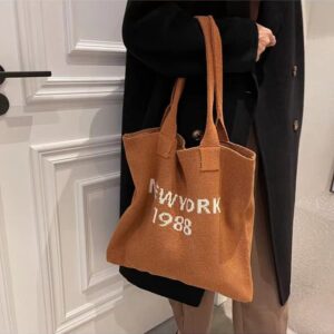 Grunge Knitted Tote Bag Y2K Fairycore Letter Shoulder Bag Aesthetic Hobo Bag Indie Crossbody Bag Alt Purse Accessories (Beige)