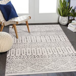 art&tuft area rug 5×7, super soft ultra-thin moroccan washable rug, anti-slip backing rugs for living room, foldable geometric machine washable area rug(5’x7′, ivory)