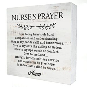 nurse’s prayer wood box sign home decor rustic nurse wooden box sign block plaque for wall tabletop desk home nurse office decoration 5″ x 5″