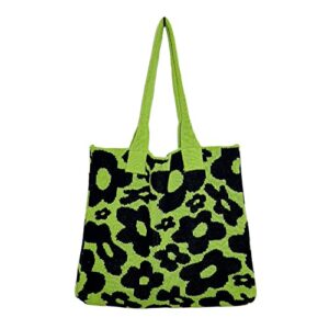 grunge knitted tote bag y2k fairycore flower shoulder bag aesthetic hobo bag indie crossbody bag alt purse accessories (light green)