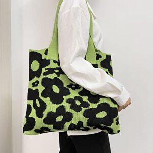 Grunge Knitted Tote Bag Y2K Fairycore Flower Shoulder Bag Aesthetic Hobo Bag Indie Crossbody Bag Alt Purse Accessories (Light Green)