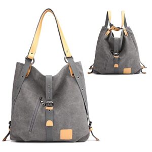 eamom tote bag for women aesthetic convertible backpack canvas shoulder bag school tote bag (gray)