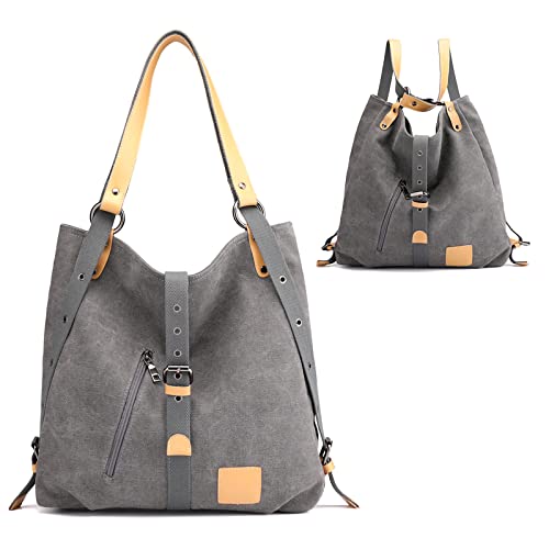 Eamom Tote Bag for Women Aesthetic Convertible Backpack Canvas Shoulder Bag School Tote Bag (Gray)