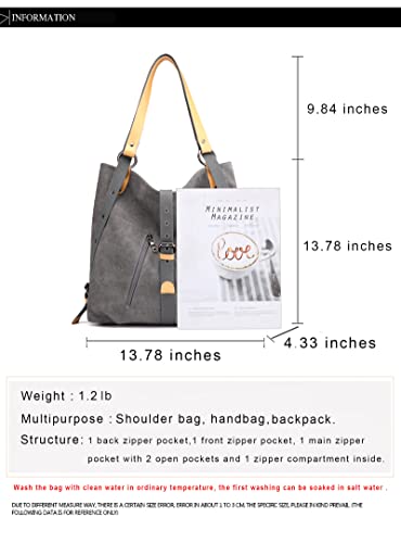 Eamom Tote Bag for Women Aesthetic Convertible Backpack Canvas Shoulder Bag School Tote Bag (Gray)