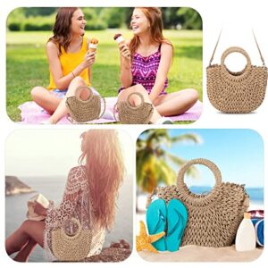 3 Pcs Semi Circle Rattan Straw Bag Straw Purses for Women Summer Beach Mini Tote Bag Hand Woven Crossbody Small Handbag Top Handle Wicker Clutch Bag