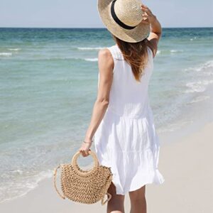 3 Pcs Semi Circle Rattan Straw Bag Straw Purses for Women Summer Beach Mini Tote Bag Hand Woven Crossbody Small Handbag Top Handle Wicker Clutch Bag