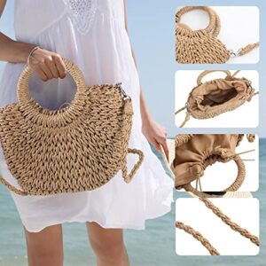 3 Pcs Semi Circle Rattan Straw Bag Straw Purses for Women Summer Beach Mini Tote Bag Hand Woven Crossbody Small Handbag Top Handle Wicker Clutch Bag