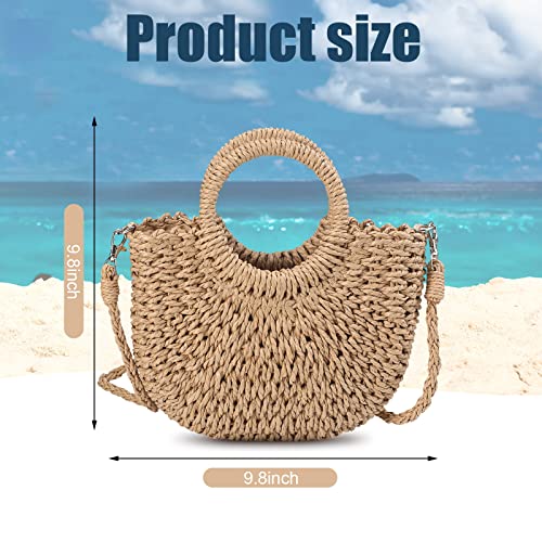 3 Pcs Semi Circle Rattan Straw Bag Straw Purses for Women Summer Beach Mini Tote Bag Hand Woven Crossbody Small Handbag Top Handle Wicker Clutch Bag