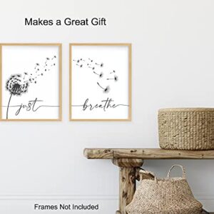 Just Breathe Poster Set 11x14 - Positive Quotes Wall Decor - Encouragement Gifts for Women - Inspirational Quotes Wall Art & Decor - Uplifting Gift for Women - Bedroom Wall Art - Living room Wall Art