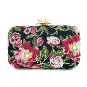 7.8” evening clutch bag with removable chain and hand hoop vintage handmade embroidery floral handbag purse for women