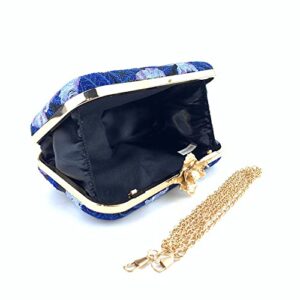 7.8'' Evening Clutch Bag with Removable Chain and Hand Hoop Vintage Handmade Embroidery Floral Handbag Purse for Women