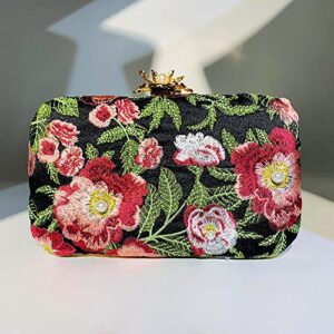 7.8'' Evening Clutch Bag with Removable Chain and Hand Hoop Vintage Handmade Embroidery Floral Handbag Purse for Women