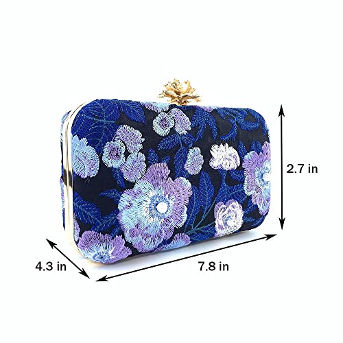 7.8'' Evening Clutch Bag with Removable Chain and Hand Hoop Vintage Handmade Embroidery Floral Handbag Purse for Women