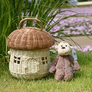 Rattan Storage Basket Decorative Woven Basket with Lid, Woven Handle Basket for Shelf Organizer, Decorative Box for Baby Kids Room.