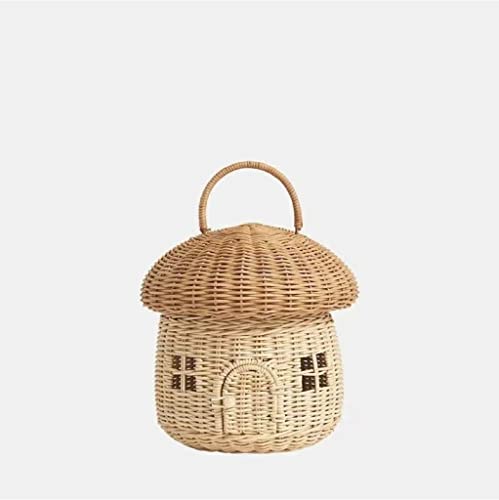 Rattan Storage Basket Decorative Woven Basket with Lid, Woven Handle Basket for Shelf Organizer, Decorative Box for Baby Kids Room.