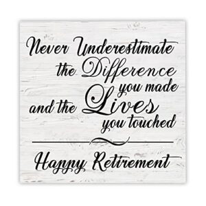 happy retirement wooden plaque, retirement sign for men, retirement gifts for women, appreciation gift for boss, colleague, co-worker, teacher, friend, retiring present idea and stand