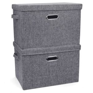 zzolee - 2 Packs Large Storage Bins with Lids, Collapsible Fabric Storage Cubes with Oval Grommets, 17x12x12 inch (Grey)