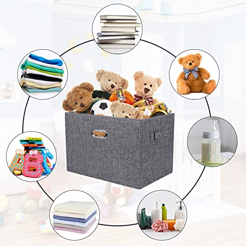zzolee - 2 Packs Large Storage Bins with Lids, Collapsible Fabric Storage Cubes with Oval Grommets, 17x12x12 inch (Grey)