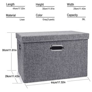 zzolee - 2 Packs Large Storage Bins with Lids, Collapsible Fabric Storage Cubes with Oval Grommets, 17x12x12 inch (Grey)