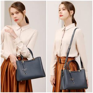 Kattee Women Soft Genuine Leather Satchel Bags Top Handle Crossbody Purses and Handbags (Blue)