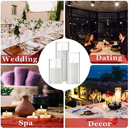 Set of 6 White Pillar Candles and 6 Glass Cylinder Vases Clear Cylinder Candle Holders for Slim Pillar Candles Wedding Centerpieces