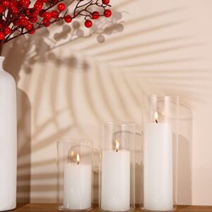 Set of 6 White Pillar Candles and 6 Glass Cylinder Vases Clear Cylinder Candle Holders for Slim Pillar Candles Wedding Centerpieces