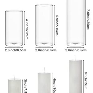 Set of 6 White Pillar Candles and 6 Glass Cylinder Vases Clear Cylinder Candle Holders for Slim Pillar Candles Wedding Centerpieces