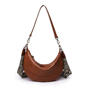 hobo bags for women with guitar strap crescent crossbody purse pu leather shoulder bags handbag for dating traveling dark brown