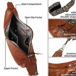 Hobo Bags for Women With Guitar Strap Crescent Crossbody Purse PU Leather Shoulder Bags Handbag for Dating Traveling Dark brown